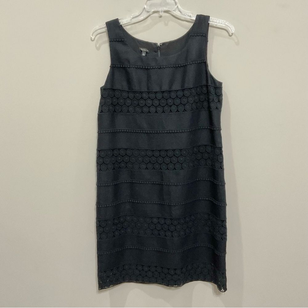 Talbots Black Linen Sleeveless Dress Sz 10 Eyelet Sheath